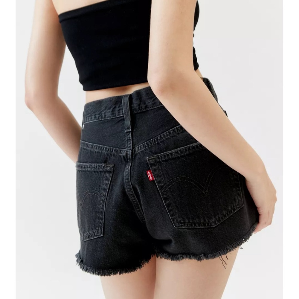 High Waisted Black Denim Shorts Levis 501 Black Denim High Rise 2.5” Shorts - Picture 3 of 6